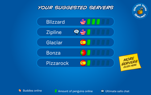 Screenshot van New Club Penguin servers.
